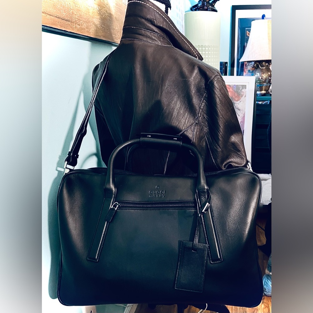 Gucci-2Way/NiorBlk/SilverHrdwr/SoftCalfskin/Weekender/bag/DB/Strap/Great$$
